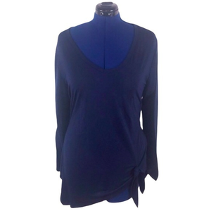 Angels XL Women’s navy blue scoop necklace long sleeve tie hem stretch top‎